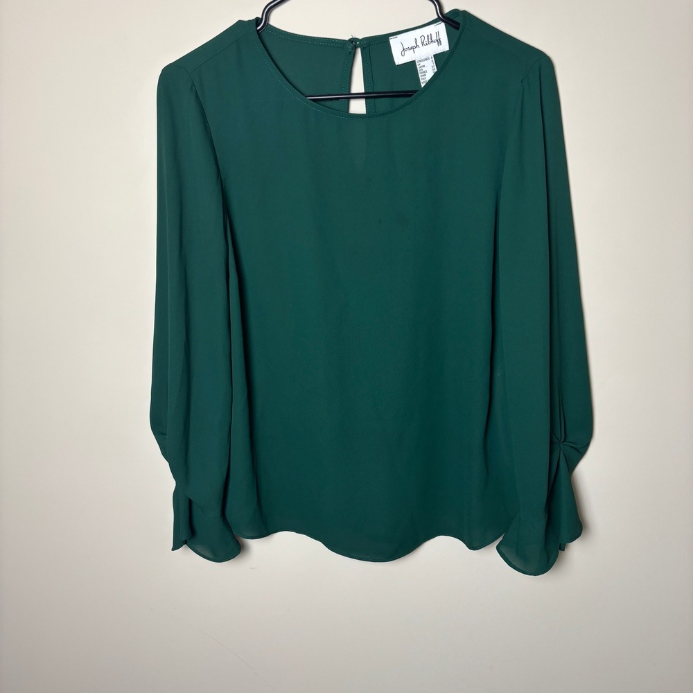 Joseph Ribkoff Green Chiffon Sheer Keyhole Cinched Sleeve Blouse Women Size 4 US